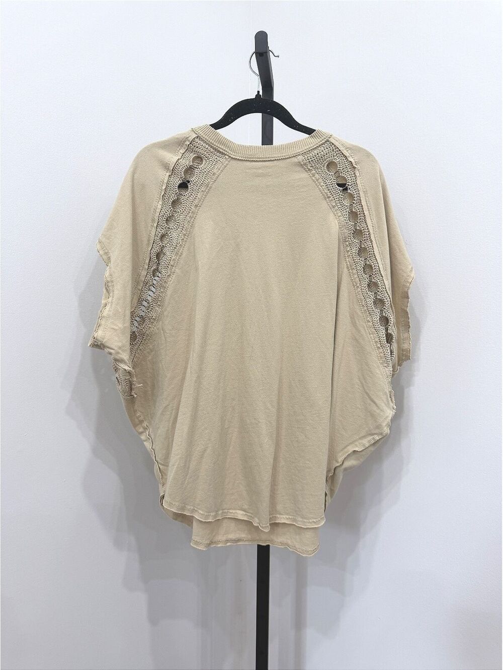 Free People Beige Crochet Detail Short Sleeve Top Size S/P